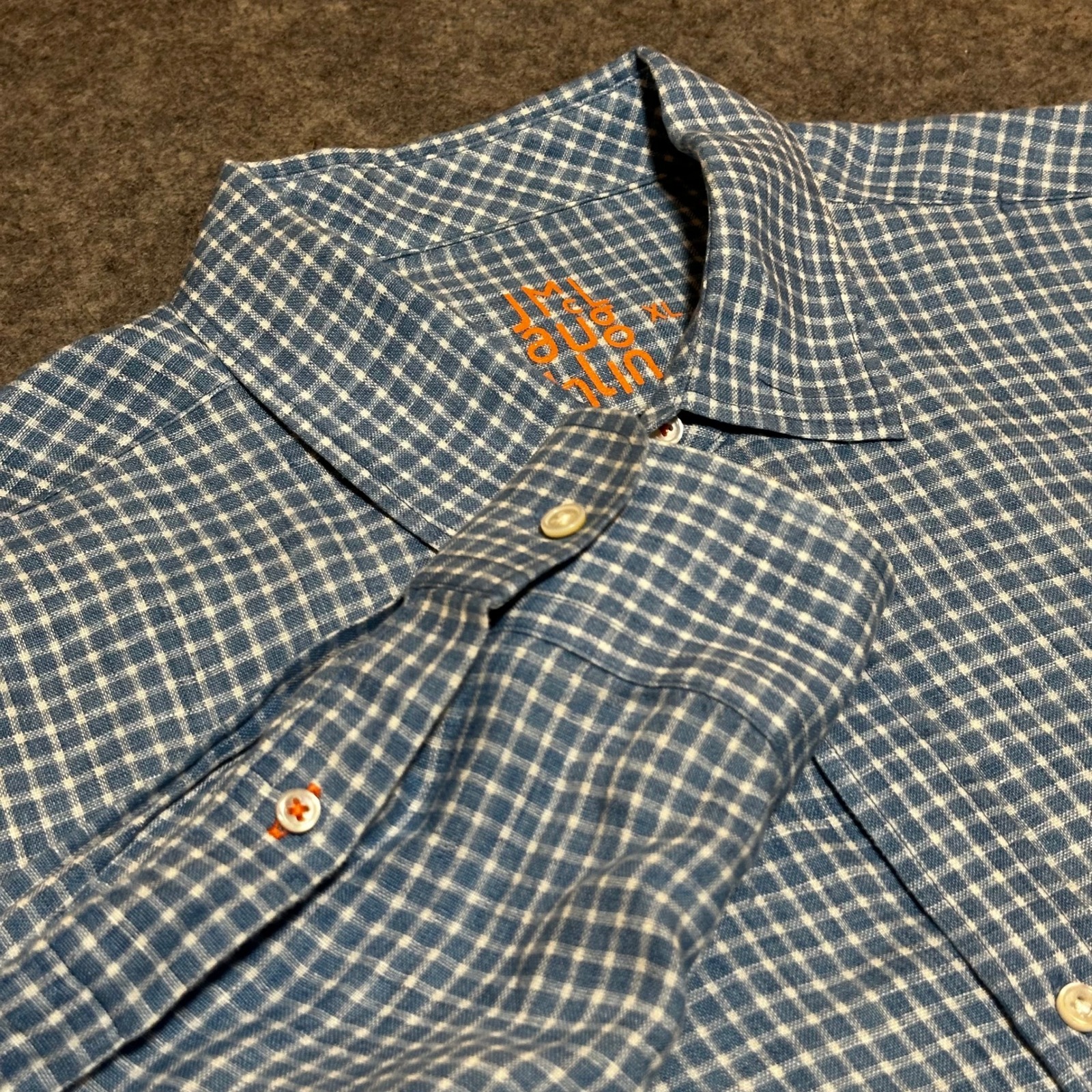J.Mclaughlin Linen Shirt Mens Xl Blue Gingham Check Long Sleeve Coastal Resort